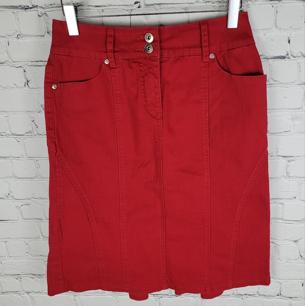 HEINE | stretch pleated flap pocket denim jean skirt